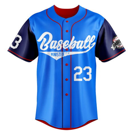 blue and red baseball jersey