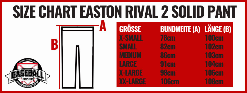 Size Chart Easton Baseballpant Rival 2 Solid